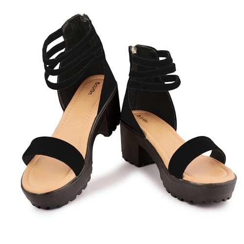 Image of Women's Platform Heels Signora112|Chunky Flared High Heel Sandals |Glossy Open Toe with Ankle Strap Signora112