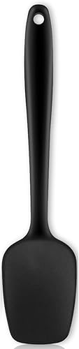 Armrouns Cuchara de espátula de silicona, cuchara de goma resistente al calor de 11.2 pulgadas, espátula antiadherente negra con raspadores