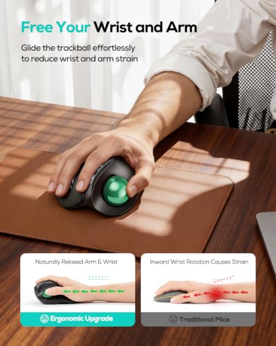 Image of Nulea M514 Vertical Trackball Mouse, Ergonomic Wireless Thumb-Control Mouse with Quiet Clicks, 3 Device Connection (Bluetooth & USB Receiver), Rechargeable for PC /Mac /Laptop /Tablet,Green