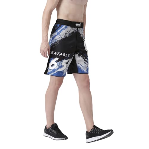 Image of USI UNIVERSAL MMA Shorts for Training & Kickboxing, 411HB Unbeatable Shorts Tuf Stretch Fighting Shorts for Martial Arts, Cage Fight, Muay Thai, BJJ, Boxing (M, Black /Blue)