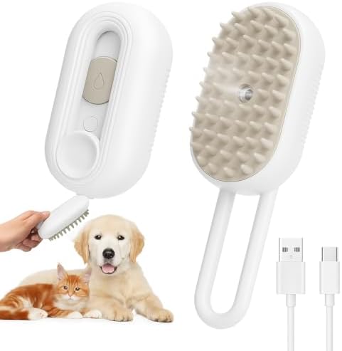 Escova Pet Vaporizada 5 em 1 p/Cães e Gatos – Recarregável USB, C...
