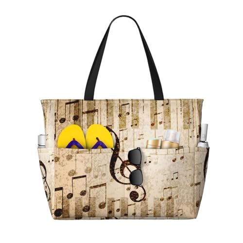 Piano sac de plage grand format avec poignées souples imprimé musique