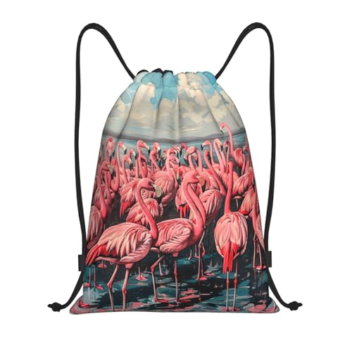 Flamingo Print Drawstring Backpack Sport Bag Sack Cinch Bags,Sports Gym Bag For Women Men,For Travel,Swimming
