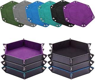 SIQUK 6 Pieces Dice Tray Hexagon Dice Rolling Holder PU Leather Folding Dice Trays for Dice Games Like RPG, DND and Other Table Games(Violet, Red, Royal Blue, Black, Camel, Grey)