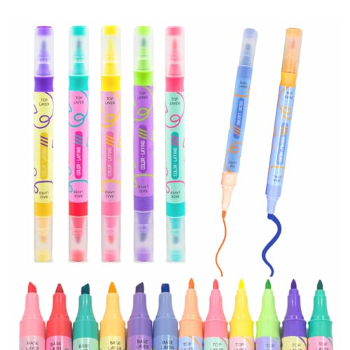 Image of WISHKEY Double-Head Color Overlay Marker Pens, Non-Toxic Ink Marker, Quick Drying Colorful Highlighter Pens for Multipurpose, Stationery Items for Kids and Adults, 8+ Years (Pack of 6, Multicolor)