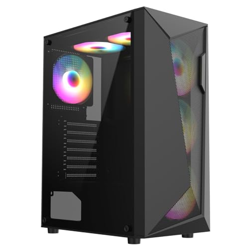 CiT Carisma Black Mid-Tower PC Gaming Case ATX with Mesh+ABS Front & Tempered Glass Side Panel with 30% Tint with 6 x Infinity 120mm ARGB Inner-Ring Fans & 6-Port Hub Included
