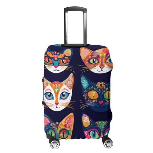 Folk with Cats Patterns Luggage Cover Suitcase Protector Travel Baggage Covers for Men Women L4