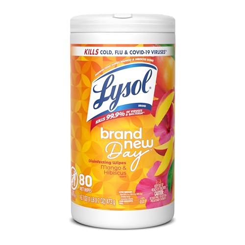 Image of LYSOL Disinfecting Wipes, All Purpose Cleaner, Multi-Surface Antibacterial Cleaning Wipes, Household Cleaning Supplies, Dorm Essentials, Mango & Hibiscus Scent, 80 ct.