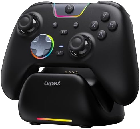 EasySMX X05Pro PC Controller mit Ladestation, 1000mAh, Hall Joysticks, 1000Hz, Leise Tasten, 2 programmierbare Top-Tasten, Softgrip, 2-Stufen-Trigger, RGB, für PC/Switch/Android/iO