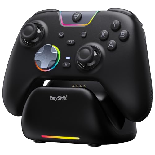 EasySMX X05PRO PC コントローラー 無線/有線接続 2.4Gレシバー付き 充電ドック 静音軽音ボタン 人間工学設計 肌触りグリップ/スキン調グリップ 1000mAh バッテリー RGBライト 1000Hz ポーリングレート ホールセンサー TURBO連射 振動調整 3 モード対応 PC/Steam/スマホ/Steam Deck/Switch/Android/iOSの商品画像（Amazon）