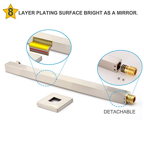 Embather Extra Long And Thicken Brass 16 Inches Shower Extension Arm,Brushed Nickel Universal Shower Straight Wall-Mounted Shower Arm With Flange For 10''/12''/16''/18" Bathroom Rainfall Showerhead #TOP1