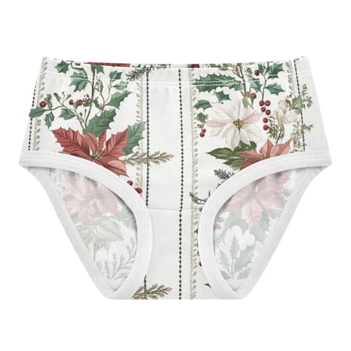 Soft Girls' Panties Organic Underpants for Toddlers Floral Poinsettia Border Christmas in Sizes 2T,3T, 4T, 5T, 6Y and 8Y