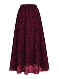 Verdusa Women's Long Maxi Skirt Y2k Gothic Flowy Ruffle Skirts Boho Floral Print Mesh Going Out Outfits Red Medium