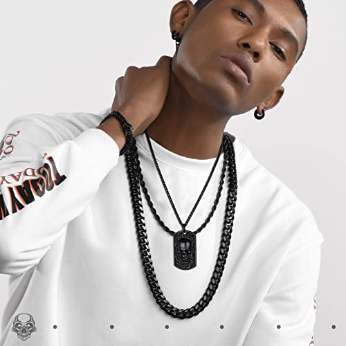 Chainshouse Men Women Stainless Steel Vintage Head Dog Tag Pendant Necklace Gothic Punk Black Necklace #TOP2