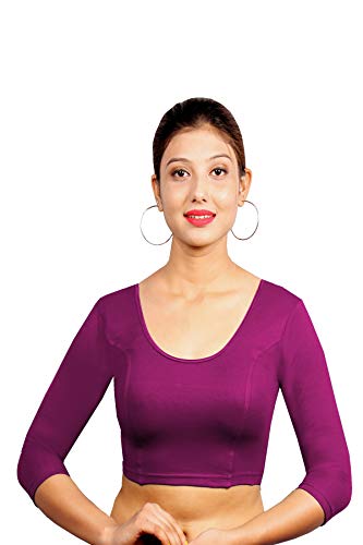 Image of Abhi Cotton Readymade Saree Blouse for Women- 3 /4 Sleeve, Round Neck, Regular-fit, Stretchable, Pull-on Style