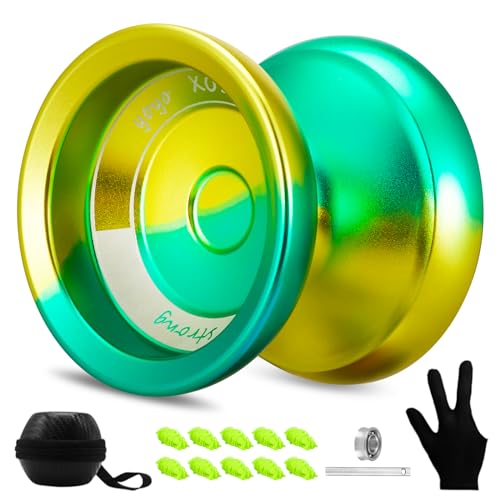 YOYOSTUDIO X0312 Trick Yoyo Professional Responsive Yoyo for Kids 8-12 or Above, Finger Spin Metal Yo yo for Adults with Unresponsive Yoyos Bearing Kit, 10 Yo-Yo Strings, Case & Glove - Blac