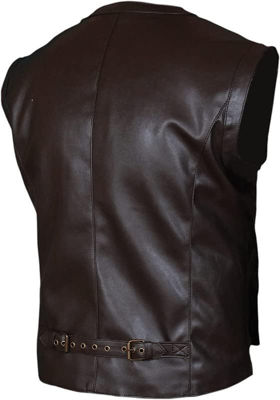 Men's J World's Chris Pratt Owen Grady Brown Vest - JW Adventure Chris Pratt Motorcycle Leather Biker Vest4