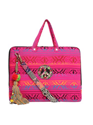 Image of The House of tara Office Laptop Bag for Women 13.3 And 15.6 Inch | Ideal For Office & Travel | Multicolour Embellished Handloom Fabric | MacBook Messenger Business Bag for ladies