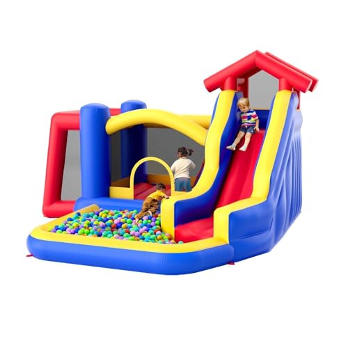 VEVOR Château Gonflable, Structure Gonflable avec Souffleur, Toboggan et Sac de Rangement, Aire de Jeu Gonflable d’Arrière-cour et de Plein Air, pour Enfants Âgés 3-8 ans, 333x338x203 cm, Extérieur