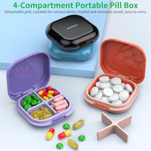 Daily Pill Organizer 4 Compartments, Small Pill Box Portable Travel Pill Case, Mini Pill Container for Purse Pocket, Compact Travel Medicine Organizer for Vitamin, Cod Liver Oil, Supplement - Image 3