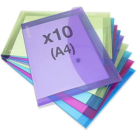Rapesco 1665 Popper Wallets, A4+ / Foolscap, Assorted Transparent Colours, Pack of 10 Cover