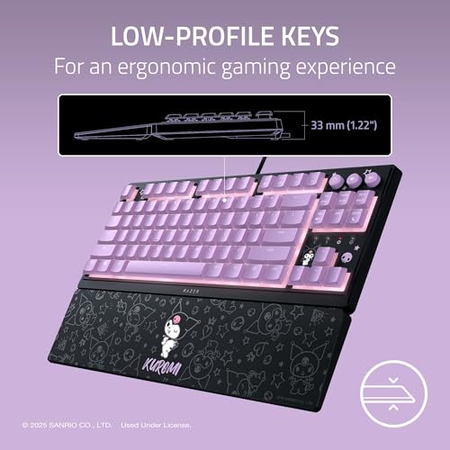 Image of Razer Ornata V3 TKL Gaming Keyboard: Low-Profile Keys - Mecha-Membrane Switches - UV-Coated Keycaps - Backlit Media Keys - 8-Zone RGB Lighting - Magnetic Wrist Wrest - Kuromi Edition