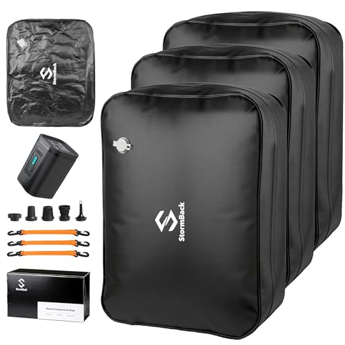 STORMBACK 41L Travel Vacuum Bags with Pump, 180° Open,Compression Bags for Travel Luggage, Reusable IP67 Waterproof Vacuum Seal Packing Cubes for Carry On Suitcase and Backpack (3PC + Pump) by StormBack - Used condition - US$59.19