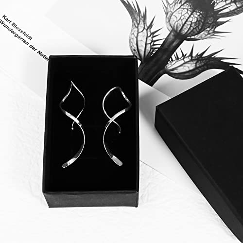 Handmade 925 Sterling Silver Spiral Threader Earrings Hypoallergenic Twisted Curved Drop Dangle Earrings Pull Through Earrings For Women Trendy Fashion-Silver #TOP6