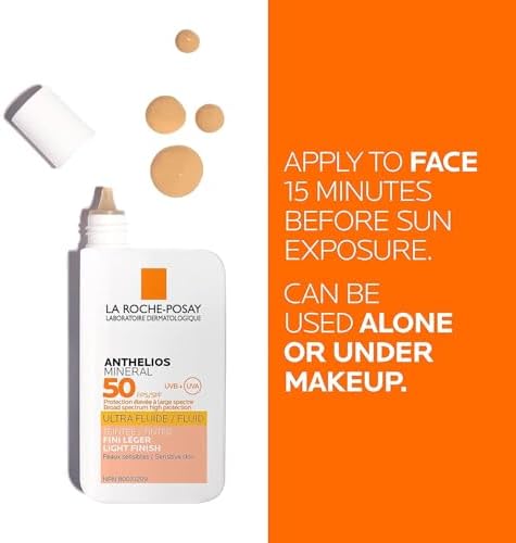 La Roche-Posay Face Sunscreen, Anthelios Tinted Mineral Ultra-Fluid SPF 50 Lotion UVA-UVB Sun Protection, Titanium Dioxide, 100% Mineral Filter, Fragrance Free, Water Resistant. Travel Size, 50ml - 4