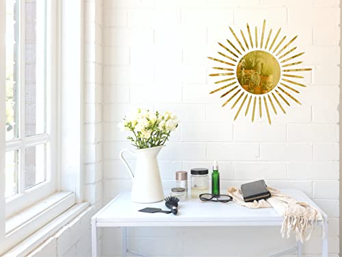 Juju's Vibes Cute Preppy Sun Mirror Wall Decor For Teen Girls Bedroom, Dorm Room, Preppy Mirror Decor, Aesthetic Gold Preppy Decorative Mirror Sticker Acrylic 15 Inch #TOP3