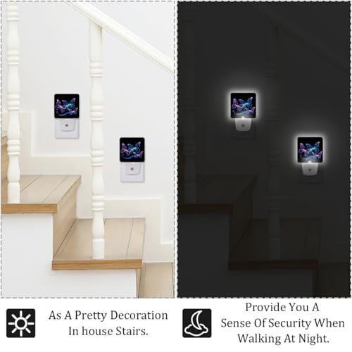 Image of NEWzone Blue Glitter Butterfly Night Light [2 Pack], Plug in Wall Led Night Lights Decor for Boys Girls Room, Dusk to Dawn Sensor Wall Lamp for Stairway /Bedroom /Kitchen /Nursery Room