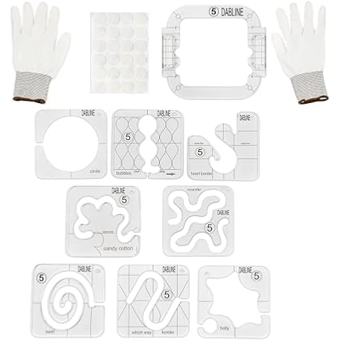 DABLINE 13 PCs Quilting Template Set Includes 8 Quilting Templates, Quilting Frame/Gloves/Stickers/Guide. Free Motion Quilting Rulers and Templates Cover