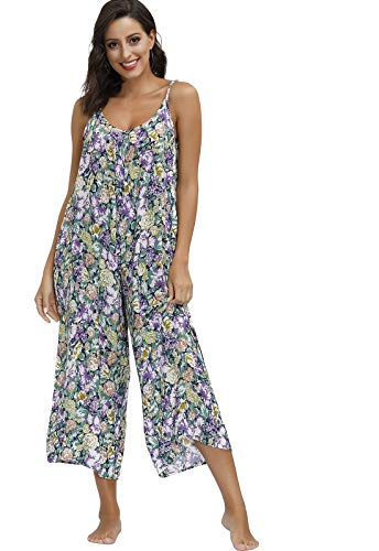 Image of BUENOS NINOS Women's V Neck Floral Maxi Dress Boho Printed Adjustable Spaghetti Strap Ethnic Beach Long Dress with Pockets