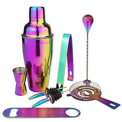 Juego de coctelera, multicolor arco iris de acero inoxidable y cobre, kit de 8 piezas Cover