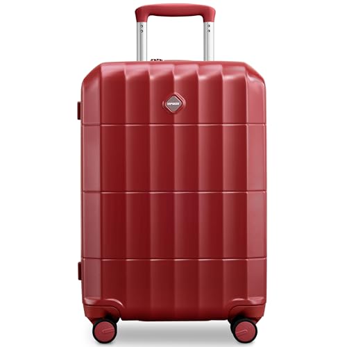 Carry On Luggage 21 Inch Rhomb (3-YEARS VIP SERVICE) Premium Luggage Hardside Durable Lightweight Polycarbonate Travel Suitcase with Wheel TSA Lock, Red