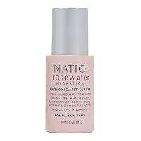 Natio Australia Rosewater Hydration Antioxidant Serum 30ml - Brightening & Hydrating Face Serum, For All Skin Types - Hyaluronate, Rosewater, Seasame, Apricot Kernel & Shea Butter - Made in Australia