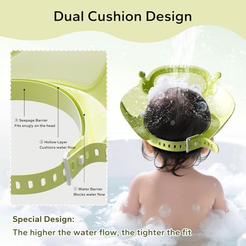 Image of FUNUPUP Baby Shower Cap for Kids, Baby Bath Shampoo Visor Cap Hair Washing Shield Adjustable, Set Green Robot