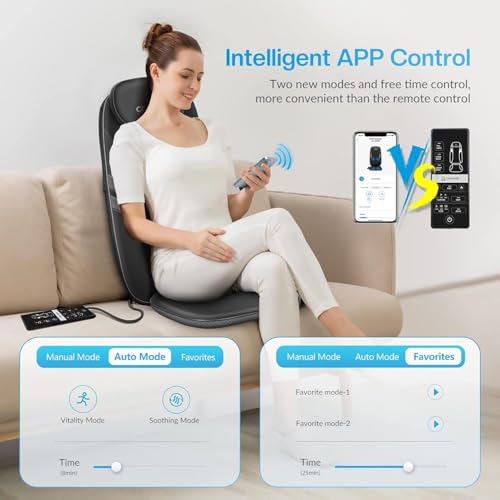 Image of COMFIER Back Massager for Back Pain,APP Control, Shiatsu Massage Chair Pad,Electric Chair Massagers with Heat,Seat Cushion for Office,Home,Ideal Gifts for Mom,Dad,Him,Her (Black (app control))