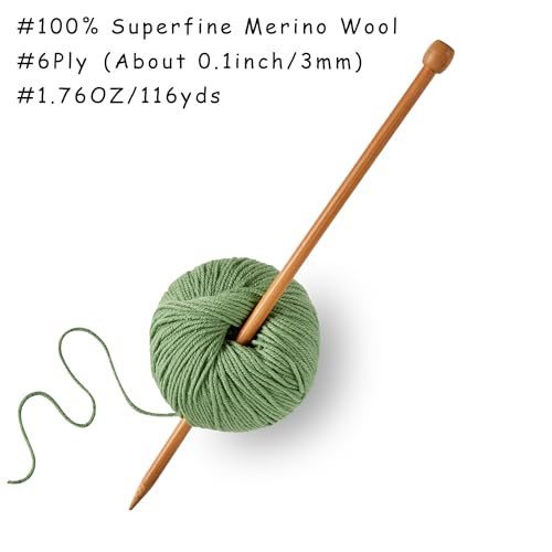Gisimo 100% Merino Wool Yarn, 6-Ply Luxurious and Soft Yarn for Hand Knitting & Crocheting, 1.76 OZ/50g, 127 yds/116 Meters(Grass Green, 1 Ball)