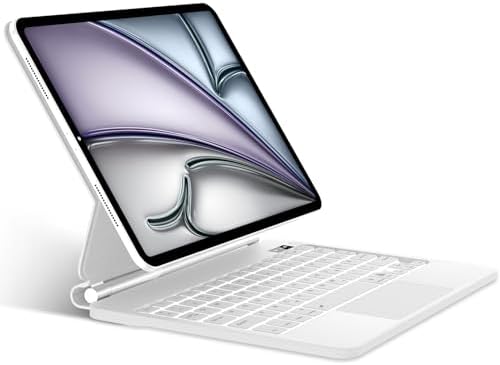 JADEMALL Magic Keyboard for iPad Air 11" M4 2026/M3 2025/M2 2024 | Neues Update Deutsches QWERTZ Layout Tastatur mit hülle, 7-Farbige Beleuchtung Multi-Trackpad Tastatur, Weiß