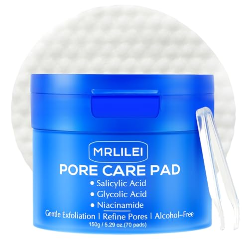 Mrlilei beauty BHA Salicylic Acid Toner Pads with Pore Care - Dual-Textured Facial Exfoliation Toner Pads with Glycolic Acid, Niacinamide Daily Face Skincare - 70 Pads + 4 Trial Pads