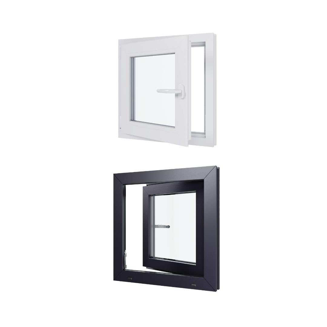 Ventana de PVC bicolor – Triple acristalamiento – Tirante izquierdo – Blanco y antracita. – LxH: