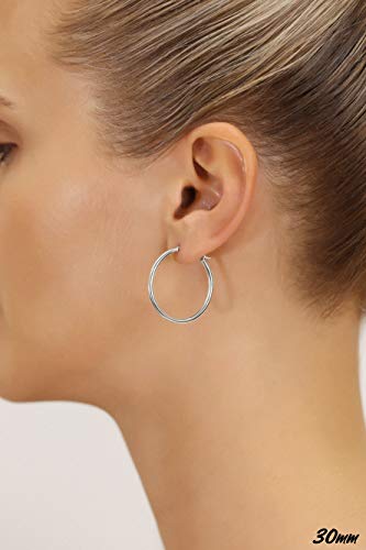 14k White Gold Classic Round Hoop Earrings (30mm (1.2 inch)) - Thumbnail 3