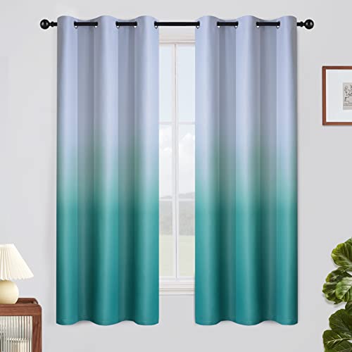 Image of SimpleHome Ombre Gradient Teal White to Gray Curtains for Bedroom, 42Wx63L | Room Darkening Curtains,Light Blocking Thermal Insulated Grommet Window Curtains for Living Room,2 Panels,63 Inches Length