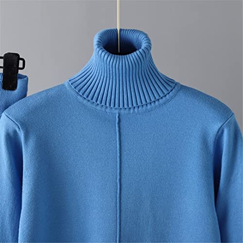 Pull tricoté uni bleu ciel à col roulé protecteur et coupe fluide taille unique