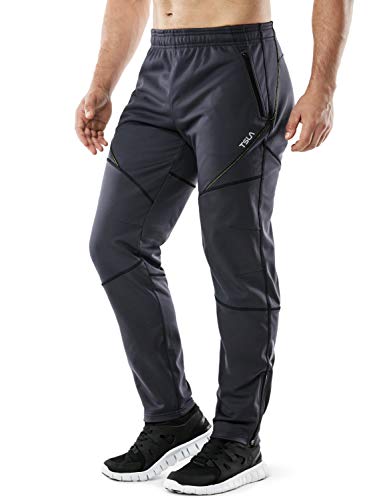 TSLA Men s Thermal Windproof Cycling Pants, Fleece Lined Outdoor Bike Pants, Winter Cold Weather Running Pants, Cycling Pants Grey & Lime, Medium