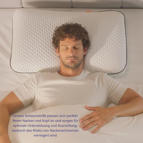 Emma Premium Stützkissen 70x40 – Ergonomisches Nackenkissen mit Thermosync Technologie – Kühlendes Memory Foam Kopfkissen, Höhenverstellbar für Seiten-, Rücken- & Bauchschläfer – Waschbarer Bezug