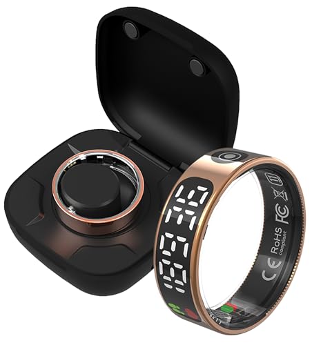 Smart Ring Health Tracker Touchable Screen Data Display Fitness Ring with Heart Rate Monitoring Sleep Tracking Exercise Tracker Long Battery Life Smart Rings for Android iOS Phones Wireless Charging