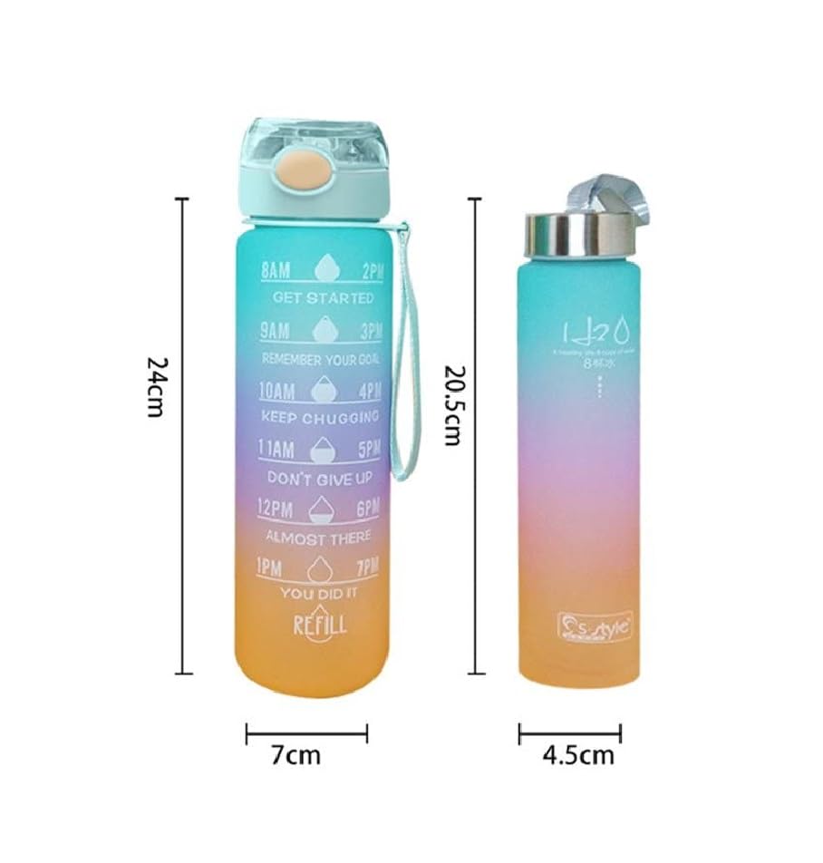 Image of EKAN 2 in 1 Motivational Water Bottles Set 600 ml, 200 ml Large Capacity Sipper Bottles for School kids Use Leak-proof BPA-Free Water Bottles (Water Bottle 2pcs)