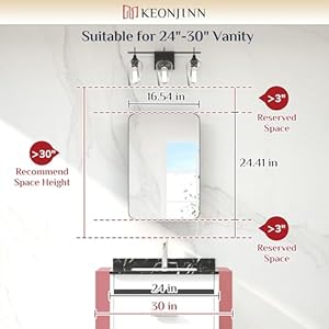 Keonjinn 16 x 24 Inch Black Medicine Cabinets for Bathroom with Mirror Stainless Steel Framed Rounded Rectangle Adjustable Shelves Recessed Small Mirrored Medicine Cabinets for Bath Modern Farmhouse